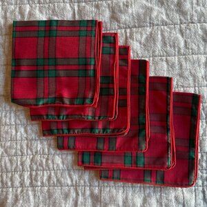 6 Christmas Plaid Cloth Cocktail Napkins